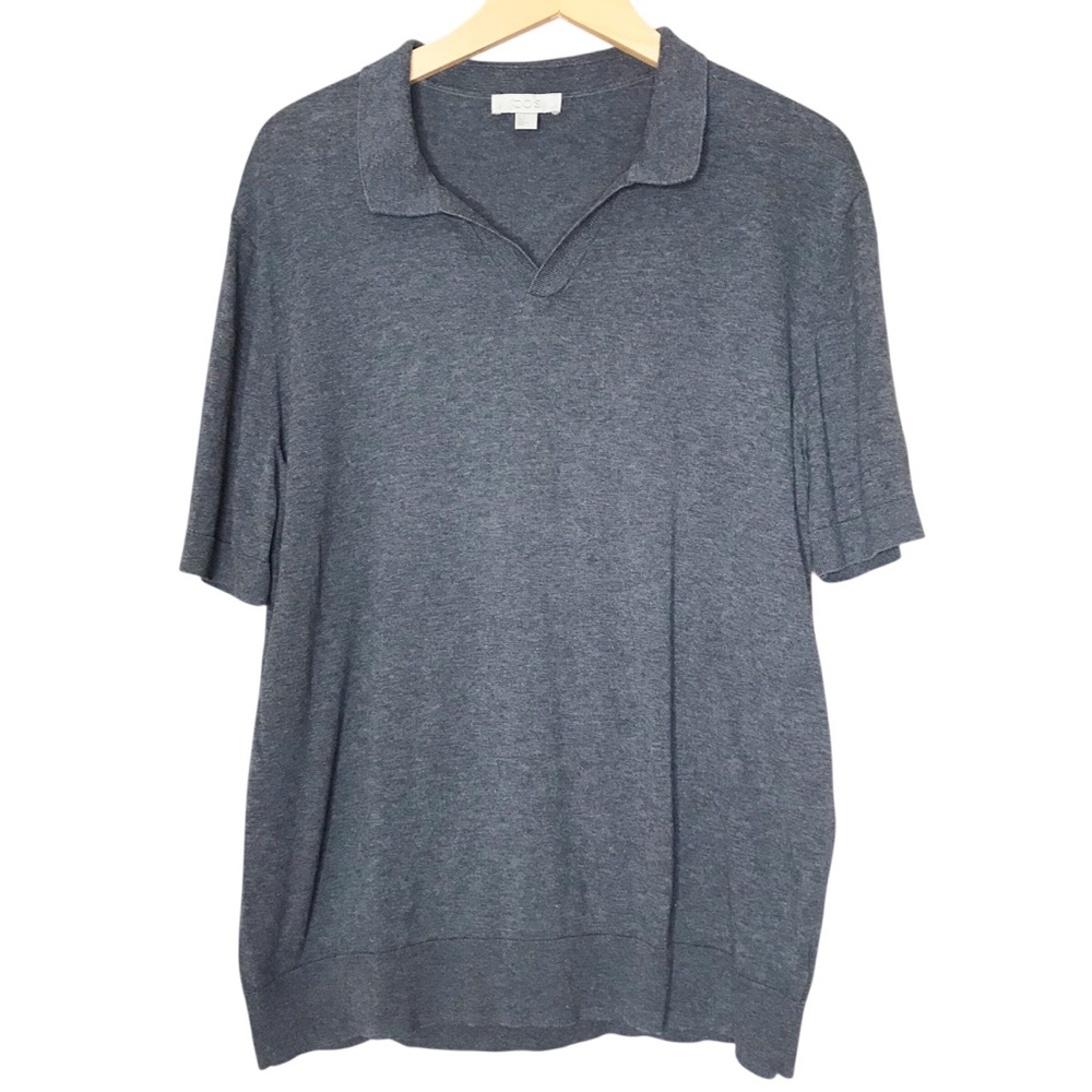 COS Collection of Style Polo Short Sleeve Shirt V-Neck Grey Cotton Men’s Large